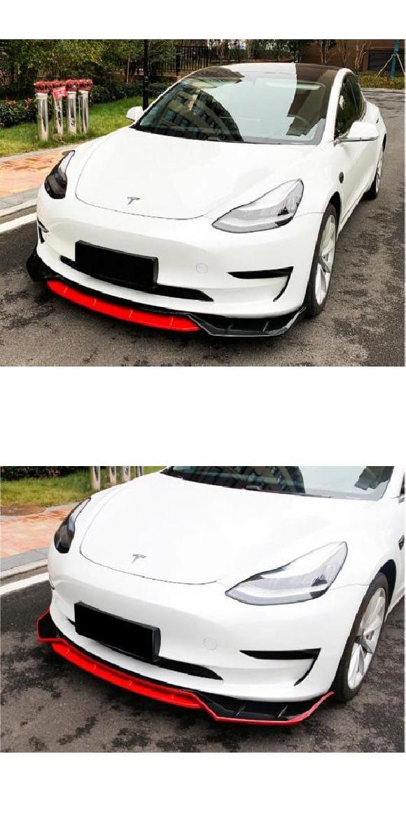 4ピース ABS カーボン フロント バンパー スポイラー リップ スプリッター カバー 適用: テスラ/TESLA モデル 3 2017 2018 2019 2020 ABS ブラック レッド・ABS レッド ブラック AL-OO-3477 AL Exterior parts for cars