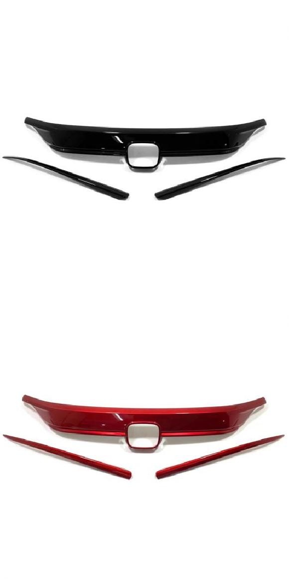 適用: ホンダ シビック 11世代 2022 フロント フード バンパー メンバー ボンネット グリル カバー トリム 光沢ブラック レッド カーボンファイバー フロント カバー トリム ブラック・レッド AL-OO-4707 AL Exterior parts for cars