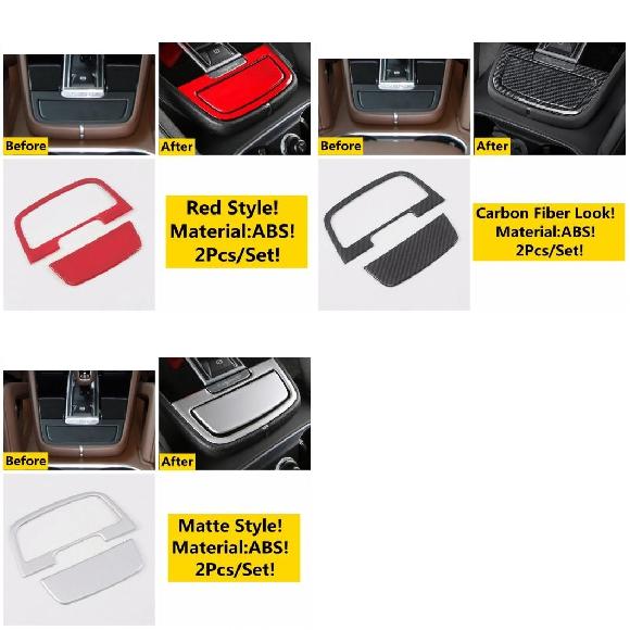 カーボン調/マット インテリア キット 適用: ポルシェ/PORSCHE カイエン 2018-2022 ギアボックス 灰皿 ボックス パネル カバー トリム アクセサリー レッド～マット AL-OO-5015 AL Interior parts for cars
