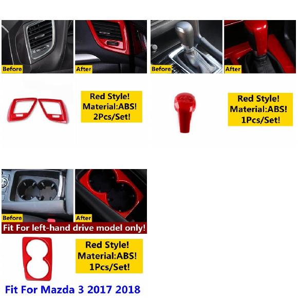 適用: MAZDA3 2014-2018 レッド アクセサリー エア AC 吹き出し口 ドリンクホルダー ハンドル ボウル ギア ヘッド パネル アームレスト ウインドウ リフト タイプC～J 2017 2018 AL-OO-5170 AL Interior parts for cars｜オートパーツエージェンシー