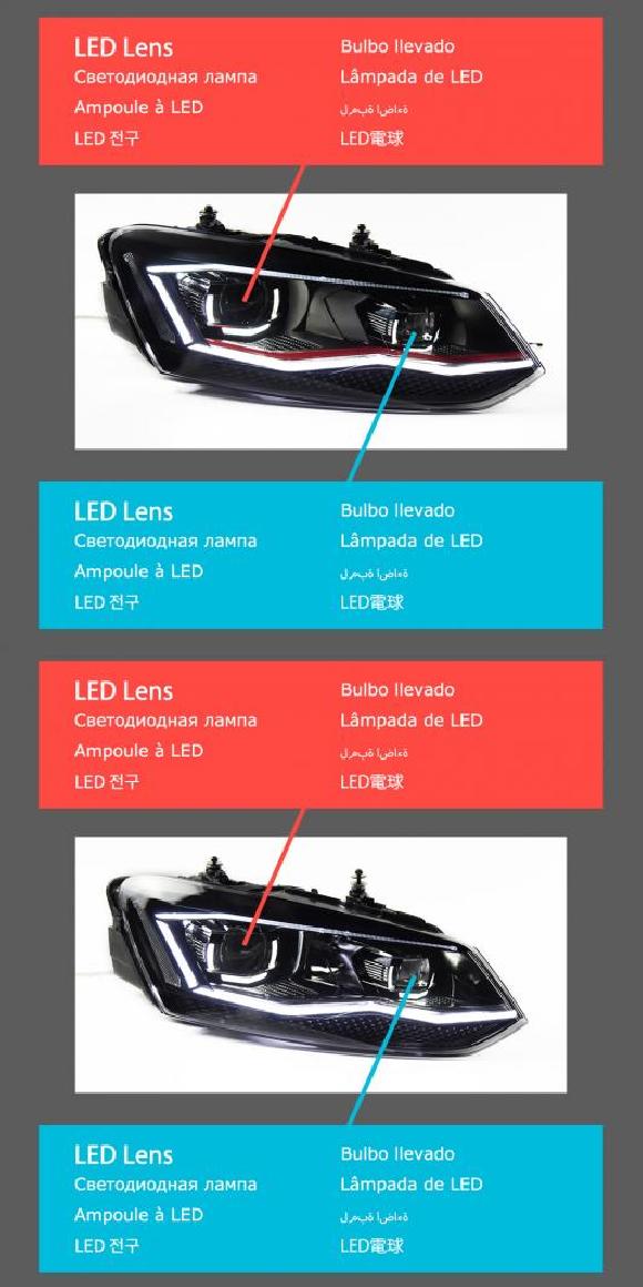 ヘッド ランプ 適用: VW ポロ LED ヘッドライト 2011-2018 ヘッドライト ポロ DRL ウインカー ハイ ビーム エンジェル アイ プロジェクター レンズ V2-レッド・V2-シルバー AL-OO-7769 AL Car light