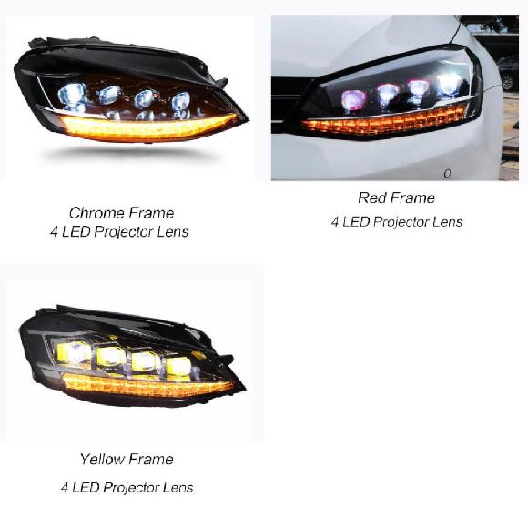 ヘッド ランプ 適用: GOLF 7 LED ヘッドライト 2013-2017 ヘッドライト GOLF 7 DRL ウインカー ハイ ビーム エンジェル アイ クローム フレーム～イエロー フレーム AL-OO-7913 AL Car light｜オートパーツエージェンシー