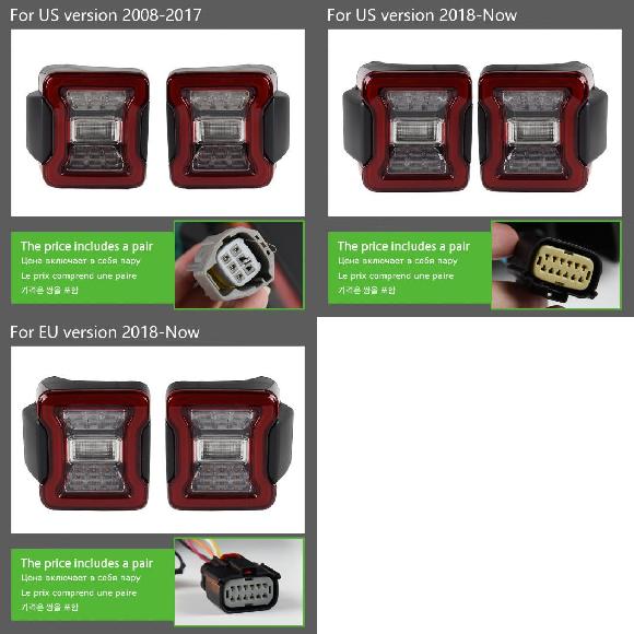 テール ランプ 適用: ジープ/JEEP ラングラー LED テールライト 2008-2021 ラングラー リア フォグ ブレーキ ウインカー US タイプ 2008-2017～EU タイプ 2018- AL-OO-8156 AL Car light｜オートパーツエージェンシー