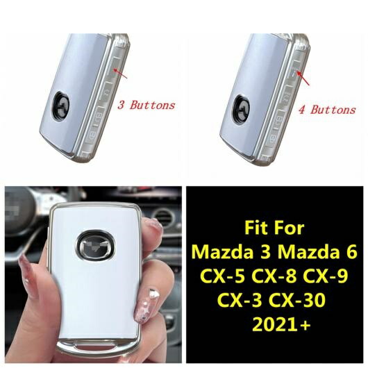 TPU キーケース カバー シェル チェーン インテリア プロテクター トリム アクセサリー インテリア 適用: MAZDA3 6 CX-3 CX-30 CX-5 CX-8 シルバー 3 ボタン～レッド 4 ボタン AL-PP-0565 AL Interior parts for cars