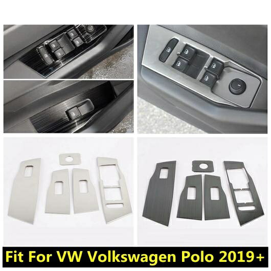 ステンレス スチール アクセサリー 適用: VW フォルクスワーゲン/VOLKSWAGEN ポロ 2019-2022ドア アームレスト ウインドウ リフト ボタン パネル カバー キット トリム インテリア AL-PP-1092 AL Interior parts for cars