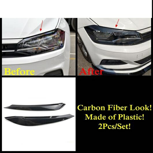 適用: VW フォルクスワーゲン/VOLKSWAGEN ポロ 2019-2022 ヘッド ライト ランプ アイブロー アイリッド カバー トリム カーボンファイバー/ブラック アクセサリー エクステリア カーボン調 AL-PP-1749 AL Exterior parts for cars