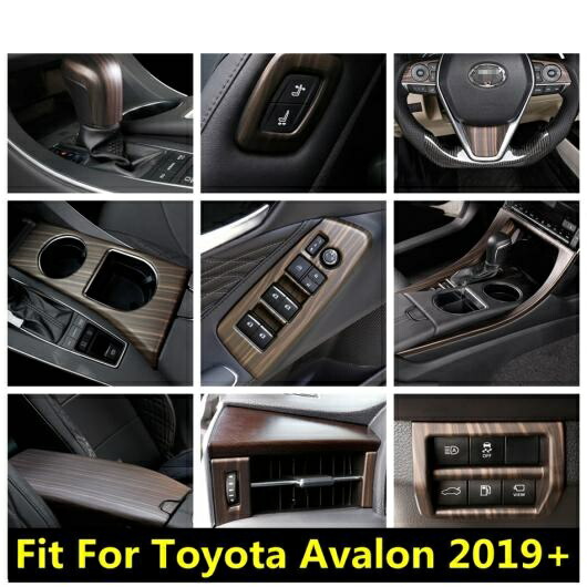 ALABS木目調アクセサリー適用:トヨタアヴァロン2019-2022ヘッドライトシートボタンエアAC吹き出し口ハンドルボウルギアシフトカバートリムタイプDAL-PP-1819