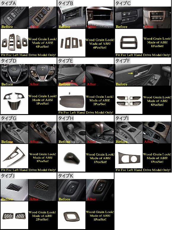 ALABS木目調アクセサリー適用:トヨタアヴァロン2019-2022ヘッドライトシートボタンエアAC吹き出し口ハンドルボウルギアシフトカバートリムタイプDAL-PP-1819