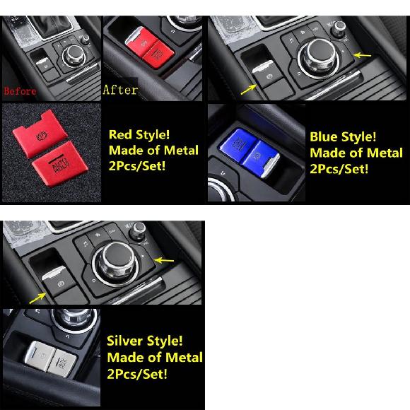 ハンドブレーキ エレクトリカル パーク/センター マルチメディア ノブ ボタン パネル レッド/ブルー/シルバー 金属 カバー トリム 適用: レッド 2ピース～シルバー 2ピース AL-OO-9510 AL Interior parts for cars