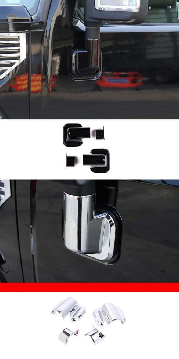 適用: ハマー/HUMMER H2 2003-2009 ABS クローム シルバー バックミラー ミラー 台座 装飾 カバー トリム ステッカー アクセサリー ブラック・シルバー AL-PP-2877 AL Car parts