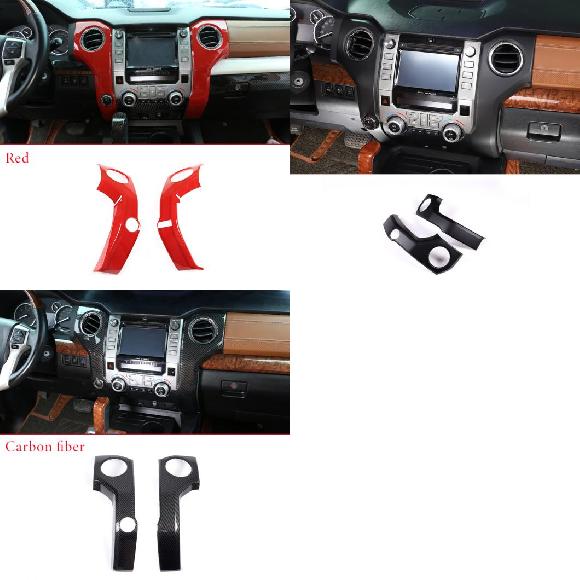 ABS カーボンファイバー セントラル コントロール エア コンディション 通気口 パネル カバー トリム 適用: トヨタ タンドラ 2014-2020 インテリア アクセサリー レッド～カーボン調 AL-PP-3361 AL Interior parts for cars