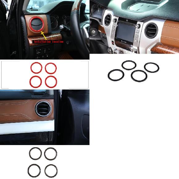 4ピース スタイリング AC リング 装飾 エアコン ベント トリム ステッカー カバー 適用: トヨタ タンドラ 2014-2021 ABS カーボン/レッド レッド～カーボン調 AL-PP-3405 AL Interior parts for cars｜オートパーツエージェンシー