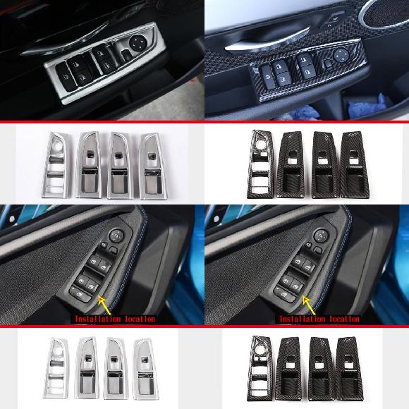 適用: BMW 2シリーズ F45 F46 2015-2019 ウインドウ リフト スイッチ パネル トリム カバー フレーム ABS クローム インテリア アクセサリー A シルバー～B カーボンファイバー AL-PP-3414 AL Interior parts for cars