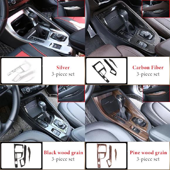 ABS カーボン センター コンソール ギア シフト パネル 装飾 カバー トリム 適用: BMW X1 F48 X2 F47 2016-2021 左ハンドル用 インテリア アクセサリー シルバー～木目調 AL-PP-3450 AL Interior parts for cars