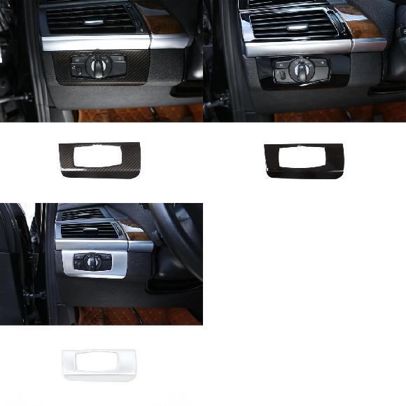 ABS カーボンファイバー ヘッドライト スイッチ ボタン フレーム カバー トリム インテリア ステッカー 適用: BMW X5 E70 X6 E71 2008-2013 A カーボンファイバー～A シルバー AL-PP-3592 AL Interior parts for cars