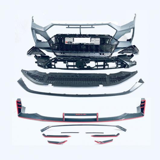 R-タイプ フロント バンパー キット グリル ABT タイプ レッド ストライプ フロント シャベル リップ 適用: アウディ/AUDI A7 S7 2019-2021 フル キット AL-OO-2575 AL Exterior parts for cars