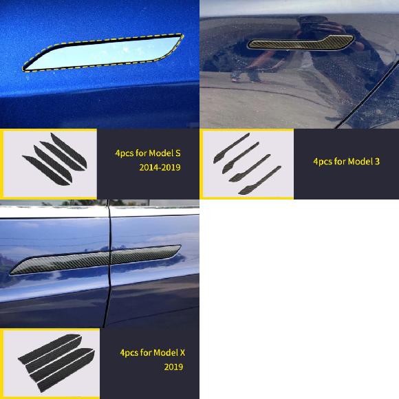 4ピース 適用: テスラ/TESLA モデル 3/X/S カーボン パターン ドア ハンドル 装飾 ステッカー モデル S~モデル X AL-PP-5033 AL Car parts|オートパーツエージェンシー