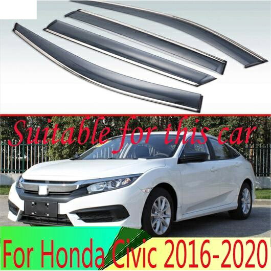 適用: ホンダ シビック 2016 2017 2018 2019 2020 プラスチック エクステリア バイザー 吹き出し口 シェード ウインドウ サン レイン ガード デフレクター 4ピース AL-QQ-4017 AL Exterior parts for cars