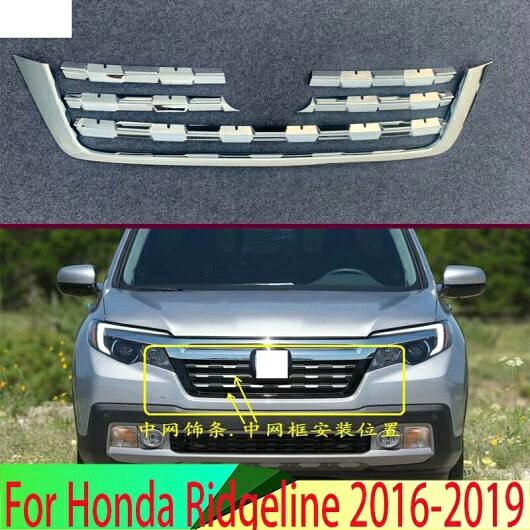 適用: ホンダ リッジライン 2016-2019 ABS クローム フロント センター メッシュ グリル グリル カバー ラジエーター ストリップ トリム AL-QQ-4693 AL Exterior parts for cars