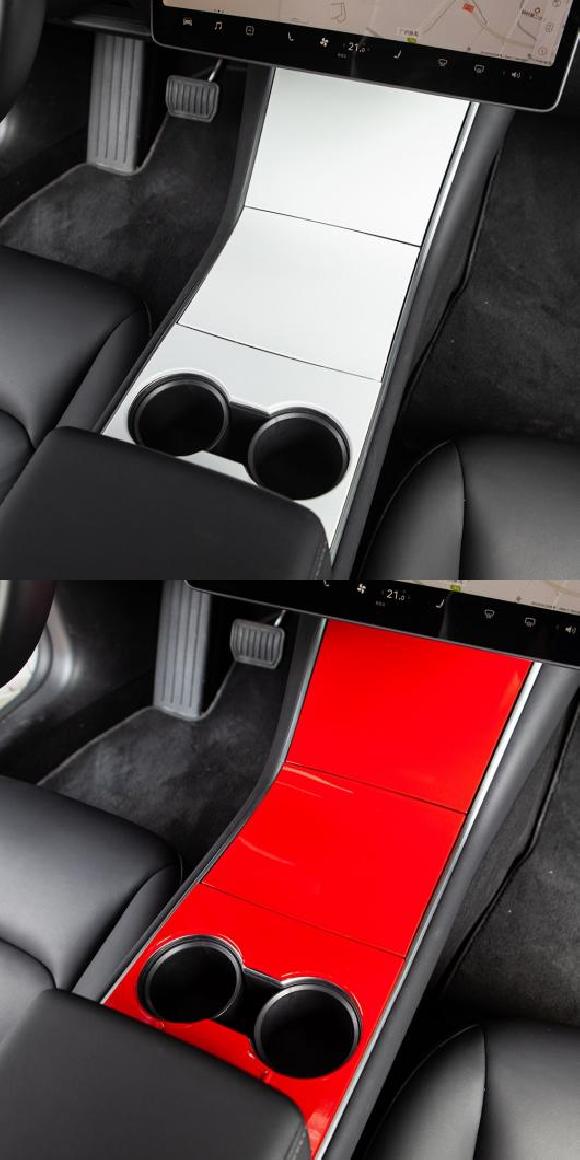 適用: モデル 3 2017 2018 2019 2020 コンソール パネル カバー 適用: テスラ/TESLA モデル 3 カーボンファイバー パターン インテリア ステッカー フレーム ホワイト・レッド AL-QQ-5204 AL Interior parts for cars
