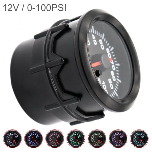 1ピース 52mm 2インチ 12V 0-100 PSI 7 カラー バックライト オイル プレッシャー ゲージ メーター エレクトロニック センサー ブラック シェル ユニバーサル AL-RR-5247 AL Car parts