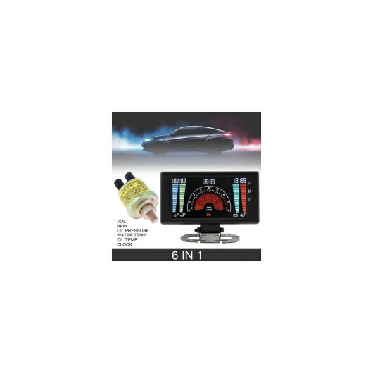 5インチ 6in1 多機能 デジタル LCD ゲージ オイル プレッシャー ゲージ + 電圧計 AL-RR-5464 AL Car parts