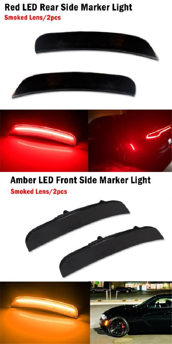 2ピース LED サイド マーカー ライト フロント リア 適用: 2015-2020 ダッジ チャージャー スモーク レンズ レッド イエロー ボディ ワーニング ライト レッド・イエロー AL-RR-6247 AL Car parts
