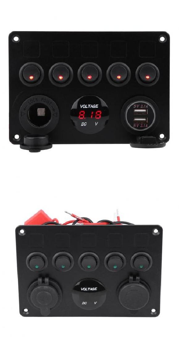 12-24V ユニバーサル スイッチ パネル オン/オフ スイッチ パネル トグル スイッチ パネル USB トグル スイッチ パネル 電圧計 適用: ボート レッド・グリーン AL-RR-6608 AL Interior parts for cars
