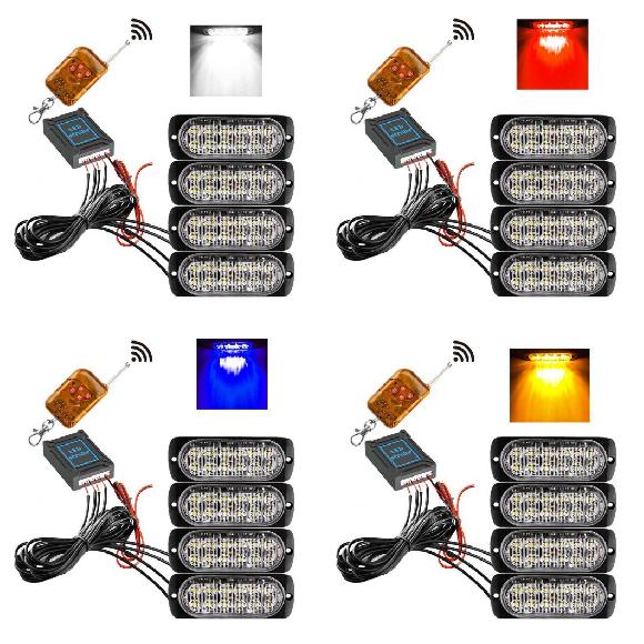 DC12-24V ストロボ ライト リモート コントロール 4LED サイド マーカー ライト グリル ライト 16 モード ワーニング エマージェンシー ライト 適用: トラック ホワイト～イエロー AL-SS-0429 AL Car parts