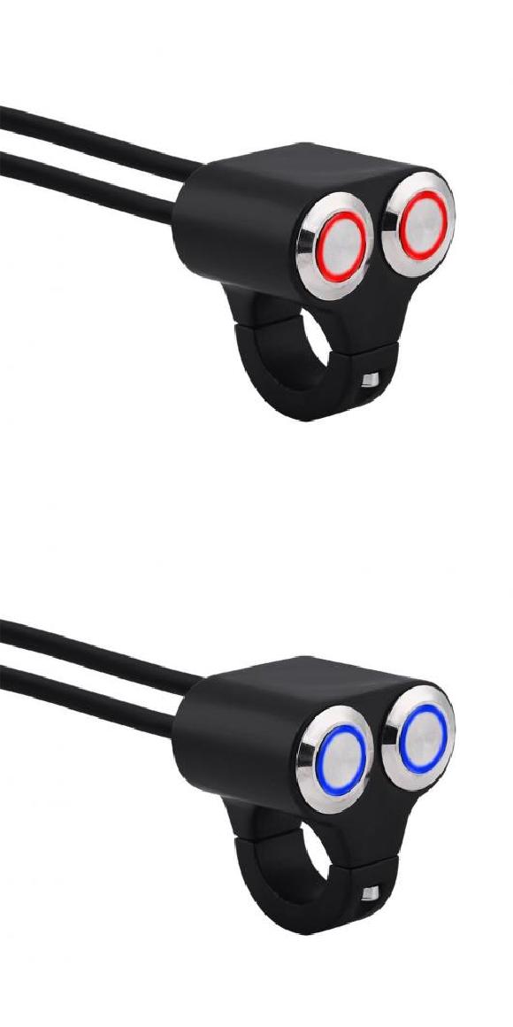22mm オートバイ ハンドルバー マニュアル-リターン ボタン LED ライト ランプ コントロール スイッチ レッド・ブルー AL-RR-3583 AL Car parts