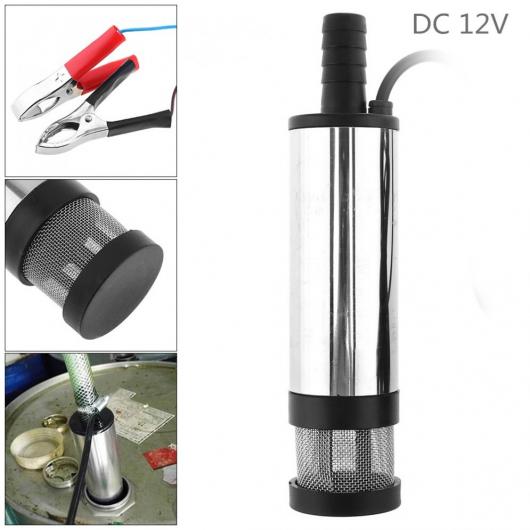 DC 12V 38mm シルバー ポータブル アルミニウム 合金 電動 耐水 ポンプ フューエル ウォーター オイル バレル ポンプ 2 アリゲーター クリップ AL-RR-7652 AL Car parts