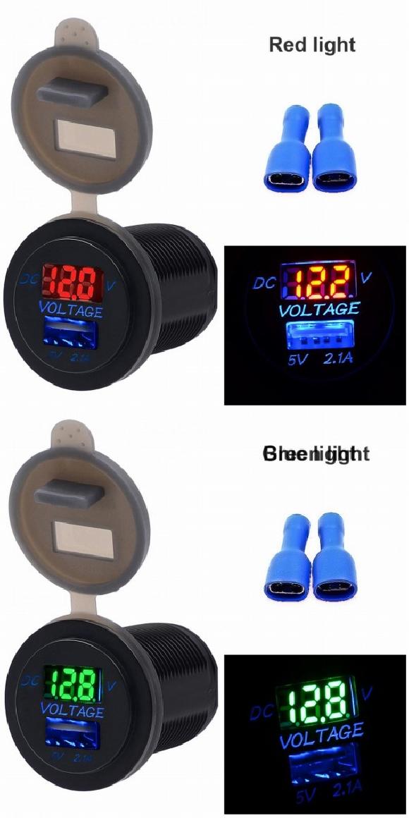 3 カラー オートバイ/ シガーソケット チャージャー ABS オート ソケット チャージャー+LED デジタル 電圧計 メーター レッド・グリーン AL-RR-8153 AL Interior parts for cars