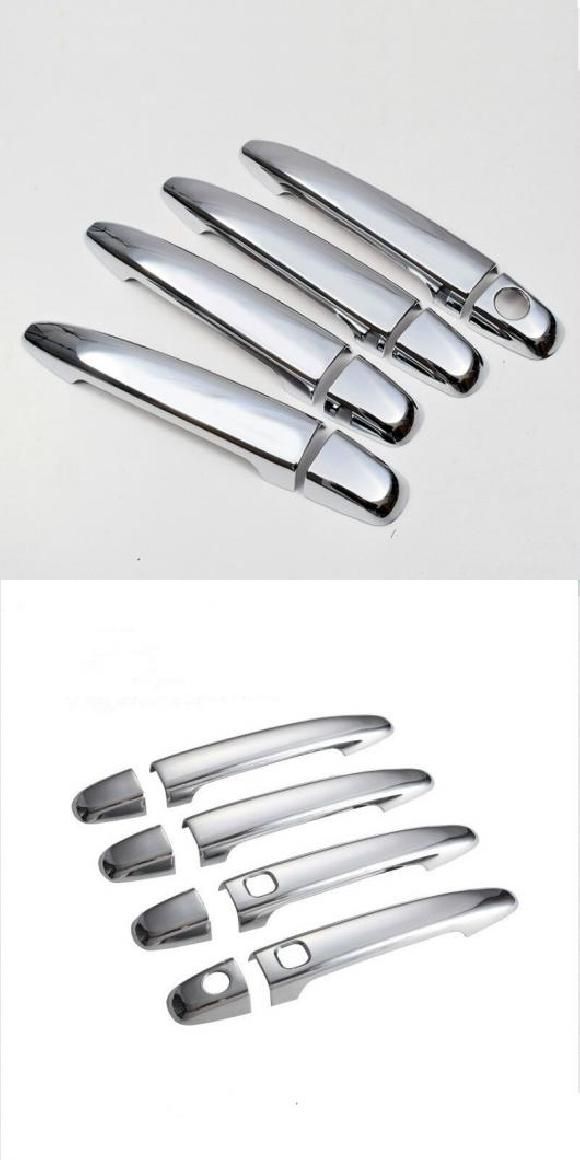 適用: トヨタ ランドクルーザー プラド 120 J120 LC120 2003-2009 光沢ブラック クローム カーボンファイバー ドア ハンドル カバー シルバー ボタンなし・シルバー 2ボタン AL-RR-1062 Car parts