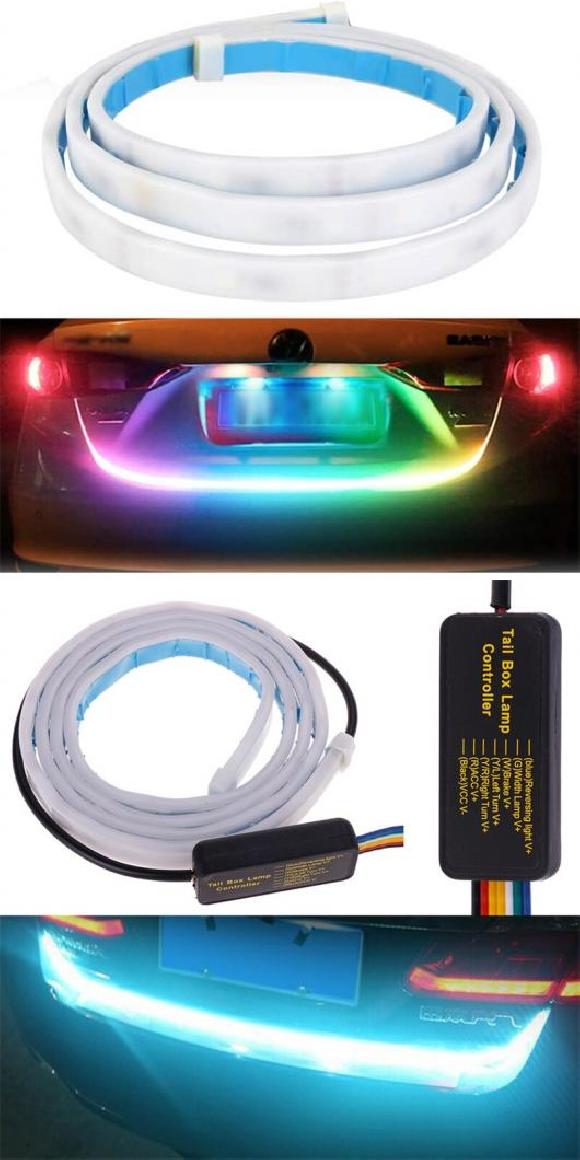 120CM リア トランク ライト マルチカラー RGB テール ボックス ライト ダイナミック ブレーキ ウインカー ワーニング LED ストリップ 1.5M-カラフル・1.5M-アイス ブルー AL-RR-8575 Car parts