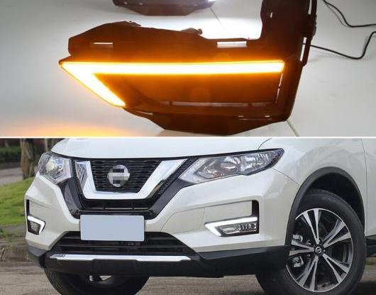 2ピース 適用: 日産 エクストレイル T32 エクストレイル 2017 2018 2019 イエロー シグナル リレー 防水 12V DRL ランプ LED デイタイムランニングライト AL-HH-1699 Car parts