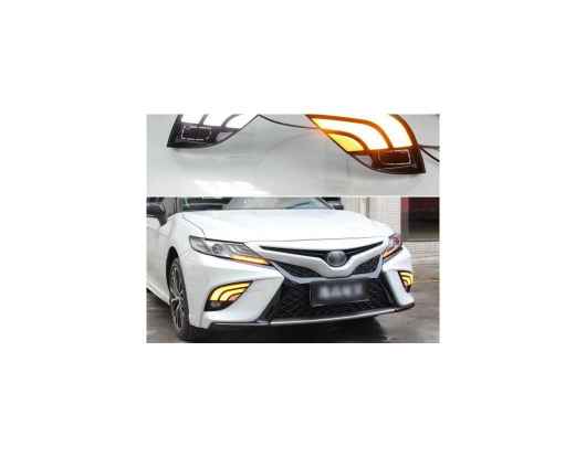 LED デイタイムランニングライト 適用: トヨタ カムリ 2018 2019 XSE SE フロー ターン イエロー シグナル リレー 防水 ABS 12V LED DRL AL-HH-1506 Car parts 32,000円