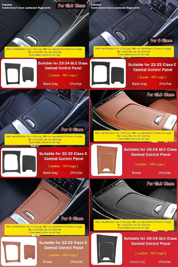 レザー セントラル コントロール パネル 装飾 カバー 装飾 適用: メルセデス-ベンツ C クラス W206 2022 2023 スタイリング GLC クラス スウェード～GLC クラス ブラック SR-CC-4740 Interior parts for cars