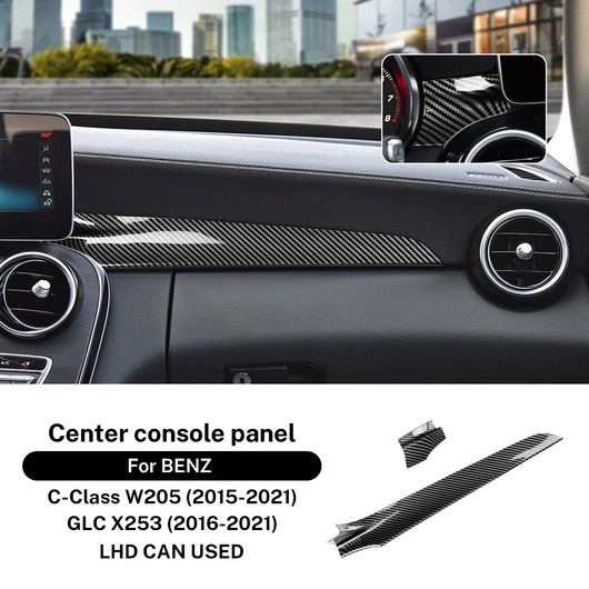 カーボン ABS センター コンソール ダッシュボード トリム カバー 適用: メルセデス ベンツ C クラス W205 C180 C200 GLC X253 2015-2021 カーボン調 ブラック SR-CC-4837 Interior parts for cars