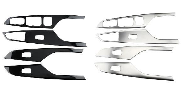 適用: ヒュンダイ/現代/HYUNDAI エンシノ コナ カウアイ 2017-2022 左ハンドル用 ウインドウ リフト ボタン パネル カバー ドア アームレスト ステッカー 4ピース 装飾 ブラック・シルバー SR-DD-3024 Interior parts for cars｜オートパーツエージェンシー