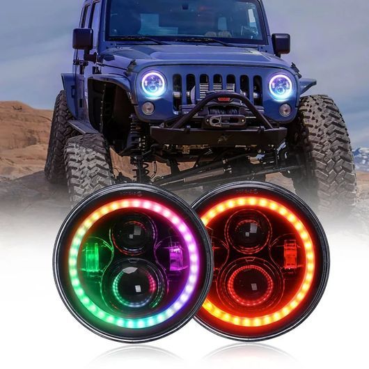 7インチ RGB LED ヘッドライト & フォグライト 適用: ジープ/JEEP ラングラー JK JL グラディエーター DRL ハイ/ロー ビーム RGB ライト モード IP67 防水 ブラケット JL JT SR-DD-4070 Car light｜オートパーツエージェンシー 97,394円