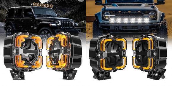 65W LED ドライビング スポット 補助 ライト デュアル カラー バンパー キューブ スポット ビーム 適用: トラック オフロード アロー スタイル 1ペア・スクエア スタイル 1ペア SR-DD-4123 Car light｜オートパーツエージェンシー