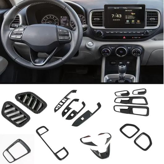 左ハンドル用 適用: ヒュンダイ/現代/HYUNDAI ヴェニュー 2019 2020 2021 2022 ABS インテリア アクセサリー ステアリング ホイール カバー ギア シフト カバー エア 7セット SR-AA-0250 Interior parts for cars
