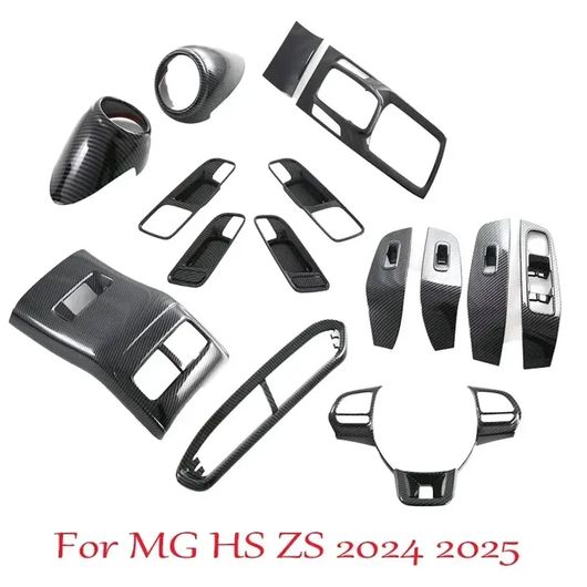 左ハンドル用 適用: MG HS 2018-2023 ABS カーボンファイバー ギア シフト パネル ウインドウ スイッチ ボタン リフト ボタン フレーム トリム スタイリング アクセサリー 7点セット SR-AA-3851 Interior parts for cars