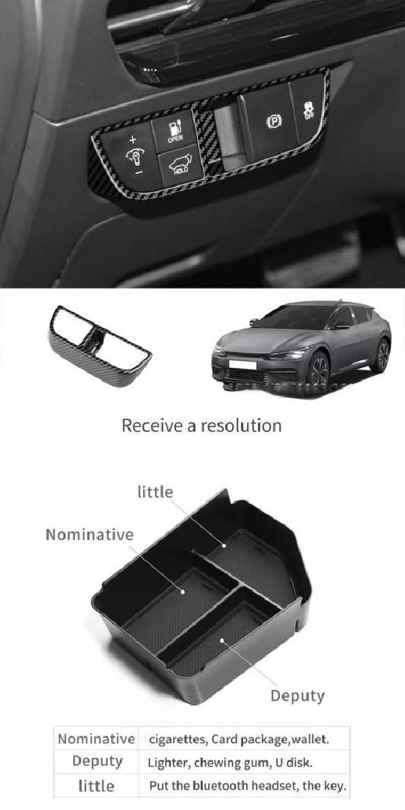 左ハンドル用 カーボンファイバー 適用: 起亜 EV6 GT-ライン 2021 2022 ABS インナー アウター アクセサリー 装飾 ヘッドライト スイッチ カバー・ストレージ ボックス カバー SR-AA-4012 Interior parts for cars