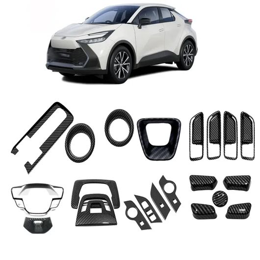 適用: トヨタ CHR C-HR 2024 2025 ABS カーボンファイバー ウインドウ リフト スイッチ ギア シフト パネル ステアリング ホイール AC カバー インテリア アクセサリー 8セット SR-AA-0698 Interior parts for cars