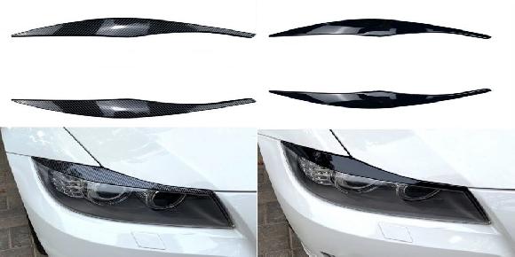 2ピース ヘッドライト アイブロー アイリッド 適用: BMW 3シリーズ E90 E91 セダン/ツーリング 2005 2006 2007 2008 2009 2010 2011 ABS カーボン調・ピアノブラック SR-BB-7454 Exterior parts for cars