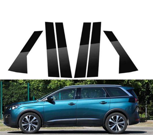 6ピース 光沢ブラック ピラー ポスト 適用: プジョー/PEUGEOT 5008 2017-2023 ウインドウ ドア B C カバー ミラー トリム 中央列 ピース ステッカー ブラック SR-BB-7589 Exterior parts for cars