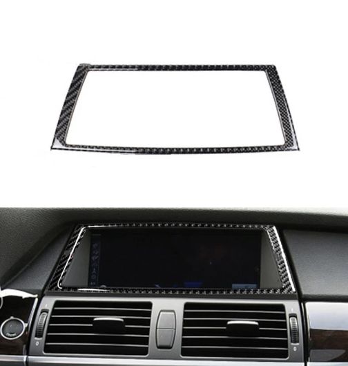 適用: BMW X5 E70 X6 E71 2007-2014 カーボン ディスプレイ スクリーン モニター フレーム デカール トリム ステッカー アクセサリー ブラック SR-BB-7606 Interior parts for cars