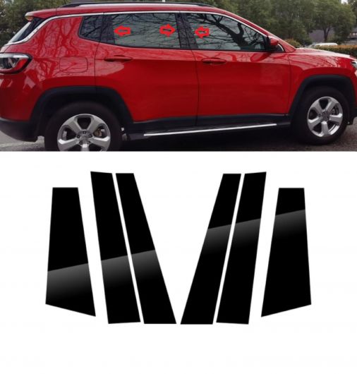ピラー ポスト 適用: ジープ/JEEP コンパス 2017-2019 2020 2021 2022 2023 ドア サイド ウインドウ インテリア 列 B C ステッカー カバー ピアノブラック SR-BB-8264 Exterior parts for cars