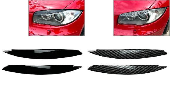 2ピース 装飾 トリム フロント ヘッドライト アイリッド アイブロー 適用: BMW 1シリーズ E81 E82 E87 E88 2008 2009 2010 2011 2012 2013 光沢ブラック・カーボン ブラック SR-BB-8431 Exterior parts for cars